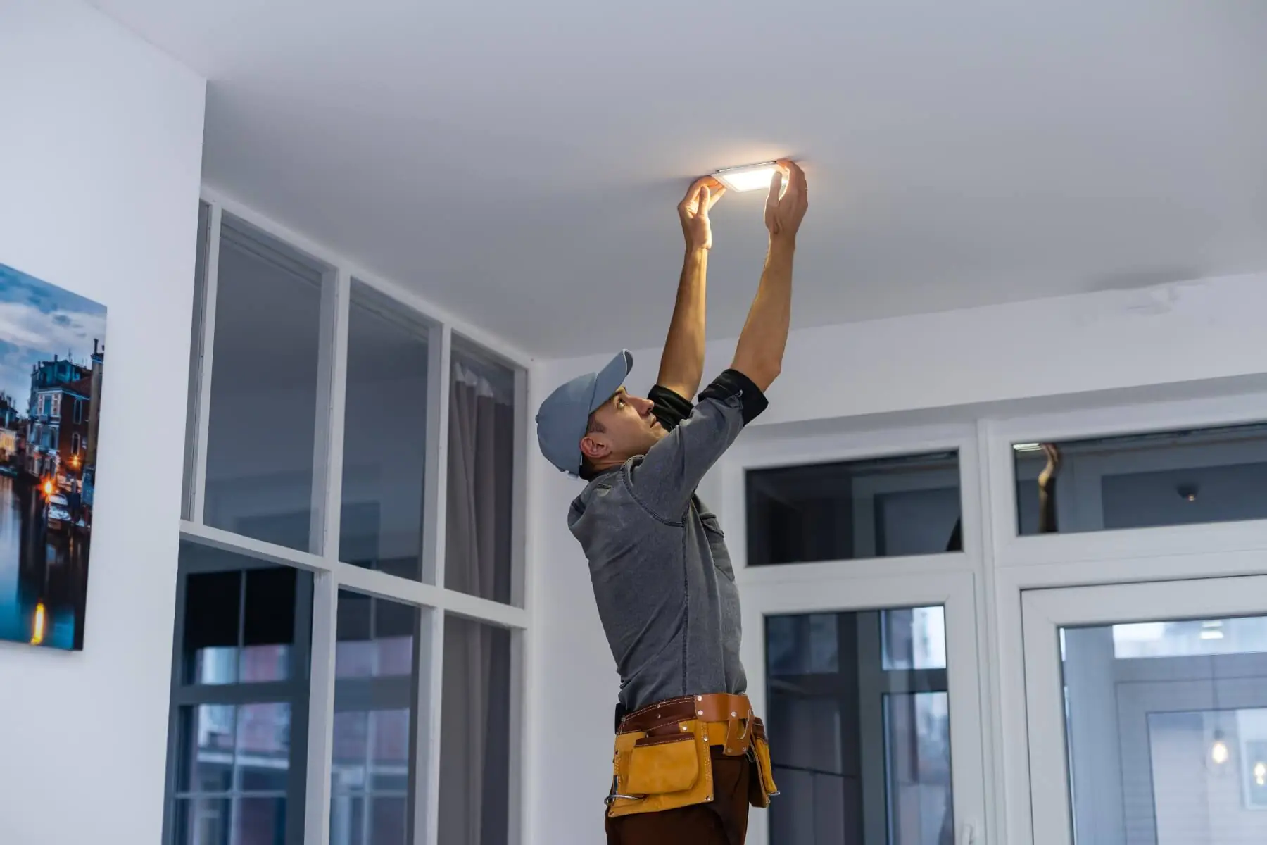 Mann hält eine Lampe Mann hält eine Lampe